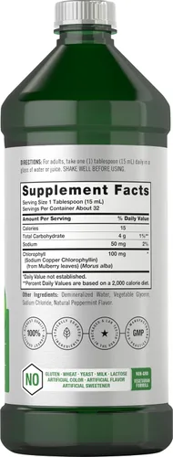 Miniatura 2 de Horbäach Clorofila líquida 100 mg 32 onzas líquidas (2 botellas de 16 onzas líquidas) Gotas naturales con sabor a menta Fórmula