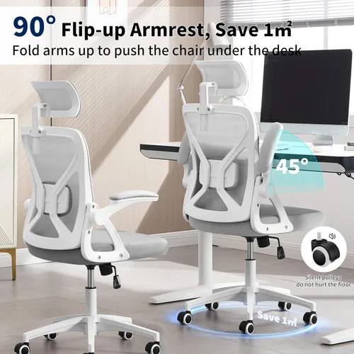 Miniatura 6 de Silla de Oficina, Silla de Escritorio Ergonómica con Soporte Lumbar Ajustable, Silla de Oficina Gris de 400 Libras Silla de Computadora de Malla