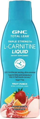 GNC Total Lean Triple Strength L-Carnitina Líquido | Apoya el metabolismo de los ácidos grasos y ayuda a impulsar la recuperación muscular, sin