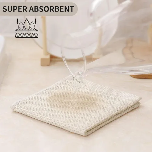 Miniatura 560 de Kitinjoy - Paños de cocina de 100 % algodón, tela de tejido gofrado, paño de limpieza ultrasuave, absorbente y de secado rápido. Beige