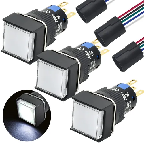 Miniatura 15 de 3 unids 0.630 in interruptor de botón momentáneo rectángulo 12V DC LED luz verde certificación UL 5/8 "agujero de montaje 1NO 1NC SPDT 5pin