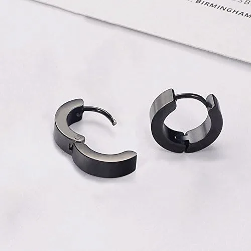 Miniatura 8 de SIEYEAY Aretes para hombre, aretes para hombre, aretes negros de acero inoxidable para hombres y mujeres, juego de aretes geniales para hombres