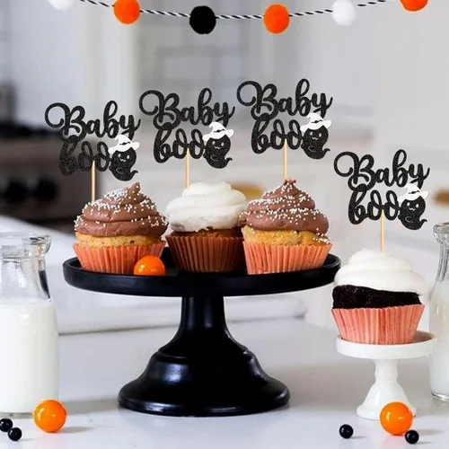 Miniatura 2 de 24 piezas de Halloween Baby Boo Cupcake Toppers Boo Ghost Cupcake Picks Baby Shower Halloween Boy Girl First Birthday Party Decoración Suministros