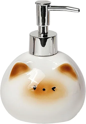 Miniatura 9 de Dispensador de jabón de cerámica para gatos con bomba de acero inoxidable, perfecto para jabón de platos, jabón líquido, dispensador de jabón