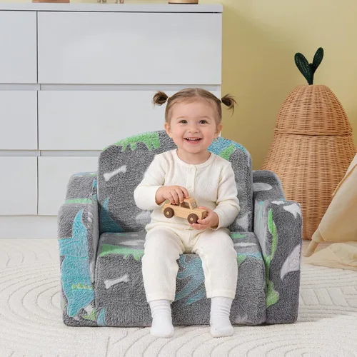 Miniatura 7 de aodisman Silla y sofá grueso y cómodo para niños, sofá plegable de felpa suave 2 en 1 para niños, sofá convertible a tumbona para niños pequeños