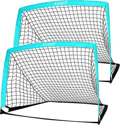 Miniatura 15 de Juego de 2 porterías de fútbol para niños, 5 x 3, 6 x 4, 9 x 5, red de práctica de fútbol plegable con bolsa de transporte portátil para niños
