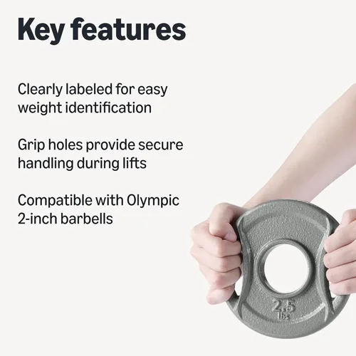 Miniatura 2 de Amazon Basics 2-Inch Olympic Grip Weight Plates, Cast Iron, for Powerlifting, CrossFit & Strength Training
