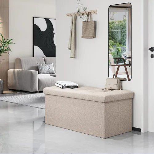 Miniatura 2 de Youdesure Otomana plegable con espacio de almacenamiento de 80 litros, de 30 pulgadas, que soporta hasta 350 libras, tela de lino beige