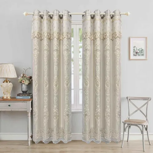 Miniatura 2 de Cortinas de oscurecimiento de habitación de doble capa con superposición transparente bordada para dormitorio, cortinas con ojales, cenefa adjunta