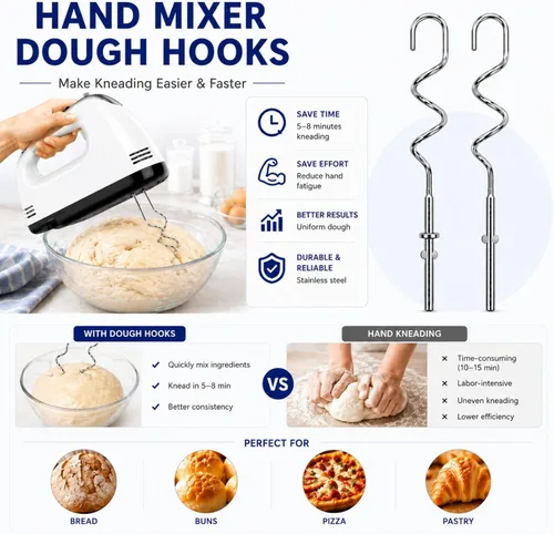 Miniatura 2 de Ganchos de masa KHM512 para batidora de mano, repuesto compatible con KitchenAid serie KHM/5KSM/KSM/KSMO/KSMH, accesorios de acero inoxidable