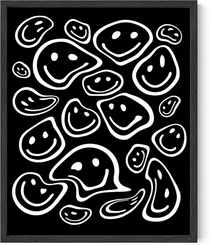 Miniatura 73 de HAUS AND HUES Impresión artística de sonrisas ácidas negras - Individual - 12x16 Smileys negros