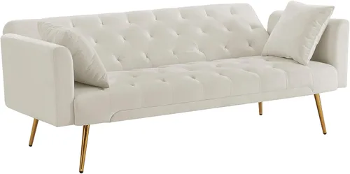 Miniatura 9 de Anwick - Sofá cama futón de terciopelo moderno con 2 almohadas, sofá cama convertible 2 en 1, sofá biplaza reclinable plegable con patas de metal