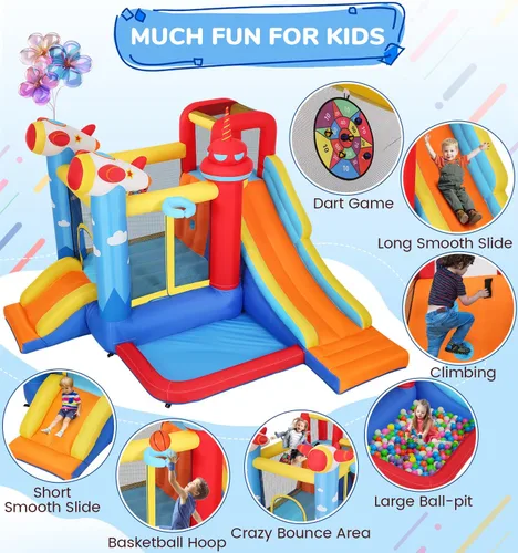 Miniatura 4 de Casa de rebote inflable Commowner con tobogán de agua, combo de castillo hinchable 7 en 1 con piscina de agua y área de rebote y toboganes y juego