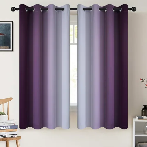 Miniatura 15 de COSVIYA Cortinas 100% Opacas Azul Degradado con Lazos Ajustables para Cocina Aislamiento Térmico Oscurecimiento de Habitación Cenefa con Bolsillo