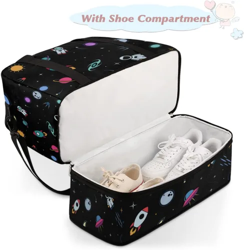 Miniatura 4 de Rocket Airship Earth Astronaut Foldable Travel Duffel Bag Tote Carry On Luggage Sports Gym Bag With Shoe Compartment For Woman Man Overnight Weekend