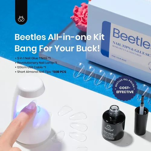 Miniatura 2 de Beetles - Kit de uñas de gel de almendra, 500 piezas, punta de gel de fácil extensión, forma de almendra corta, juego de extensión de pegamento
