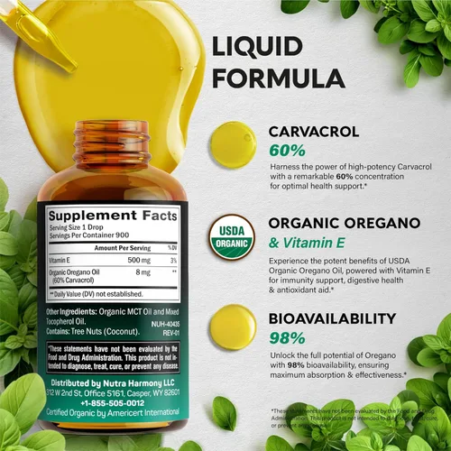 Miniatura 5 de Aceite de Orégano Orgánico USDA – Gotas Líquidas con Vitamina E – Hecho en Estados Unidos – Suplemento para Apoyo Inmunológico, Salud Digestiva