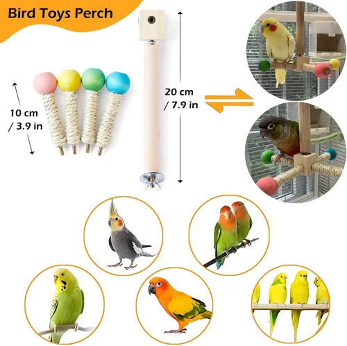 Miniatura 5 de Juguete de percha para pájaros, juguetes interactivos giratorios para periquitos, rueda de ejercicio de madera, juguete de loro, juguete