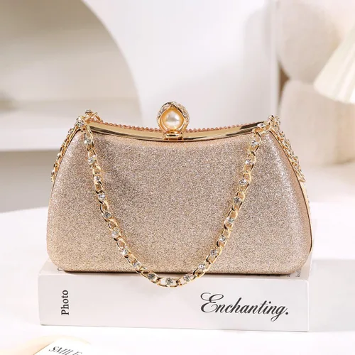 Miniatura 6 de Dreubea Bolso de noche con diamantes de imitación para mujer con cadena brillante