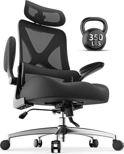 Silla de oficina ergonómica con reposacabezas, soporte lumbar, reposabrazos abatibles, asiento de espuma viscoelástica gruesa, capacidad de 350