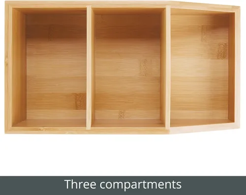 Miniatura 4 de mDesign Caja organizadora compacta de madera de bambú para baño, 3 secciones divididas, gabinetes, estantes, encimeras, dormitorio, cocina