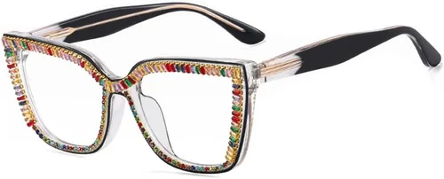 Miniatura 2 de ICARA Oprah Style - Gafas de lectura con diamantes para mujer, marco cuadrado de gran tamaño, bloqueo de luz azul, lectores de computación