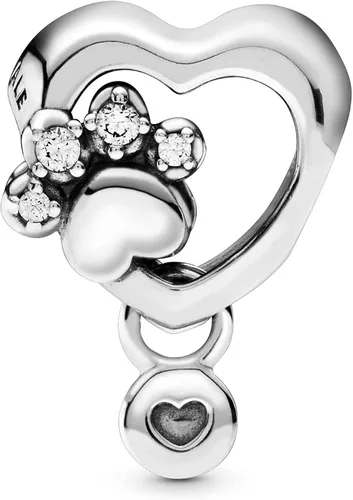 Miniatura 2 de PANDORA Estampado de pata brillante y dije de corazón, Metal, Circonita Cúbica