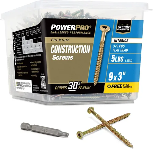 Miniatura 11 de Power Pro 48587 Tornillos de madera, #8 x 3.8 cm, tornillos premium Star Drive para gabinetes interiores, zinc amarillo dorado, paquete de 5 libras