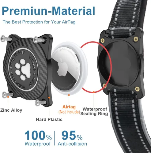 Miniatura 3 de Collar para perro Airtag con soporte impermeable para AirTag, luminoso reflectante, acolchado suave, collar de nailon ajustable para perros Negro