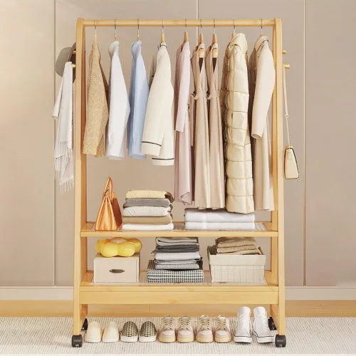 Miniatura 2 de Bamboo Clothing Rack with Hanging Rails,Sturdy Garment Rack with 2-Tier Shoe Rack,Portable Clothes Rack with Hook and Storage Shelf,for