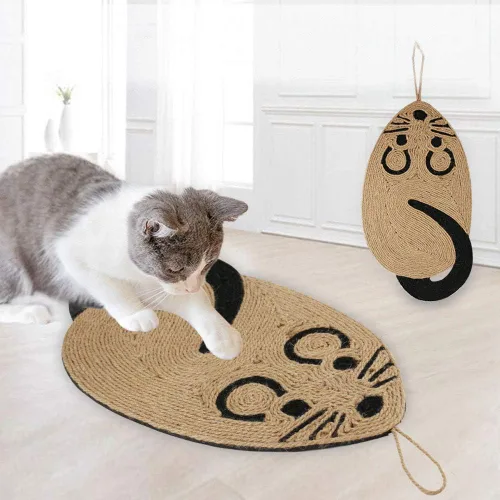 Almohadilla para rascar para gatos, divertida forma de ratón, almohadilla antideslizante para rascar el suelo del gato, alfombra colgante para