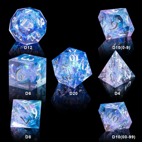 Miniatura 3 de DND - Juego de dados de resina de borde afilado, hecho a mano, 7 dados poliédricos, juego de dados DND RPG MTG, juego de dados para juegos de rol