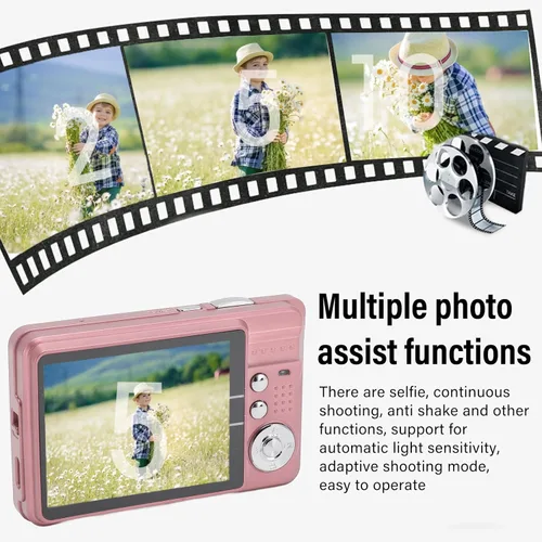 Miniatura 3 de Cámara digital, cámaras 4K para fotografía, cámara compacta con zoom digital 8X, pantalla grande 2.7, cámara de vlogging 4K para fotografía de Rosado