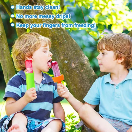 Miniatura 3 de AIERSA Juego de 6 soportes para paletas y fundas para paletas de hielo para niños, sin goteo, soporte de silicona para paletas con popote y fundas