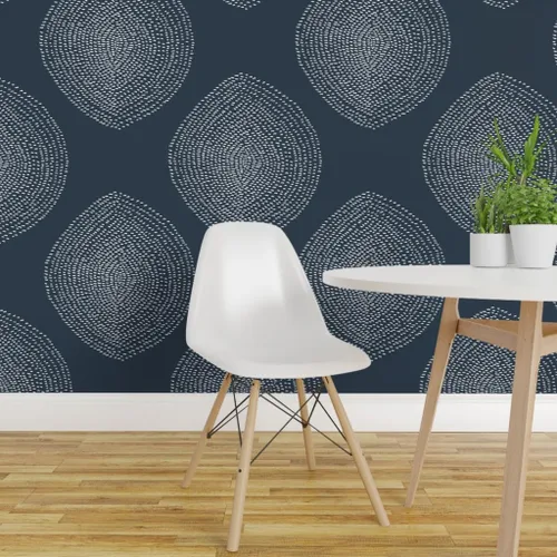 Miniatura 3 de Removable Wallpaper Swatch - Boho White Navy Dots Abstract Bohemian Custom Pre-Pasted Wallpaper by Spoonflower
