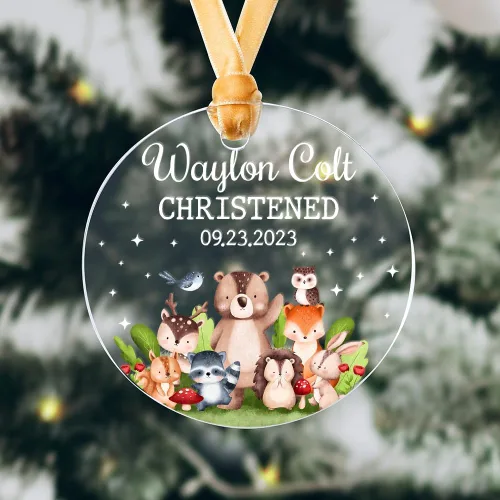 Miniatura 6 de Regalos personalizados de bautizo para niños y niñas, adorno de bautismo para ahijada, ahijado, adorno de bautizo de bosque para bebé, niño, niña