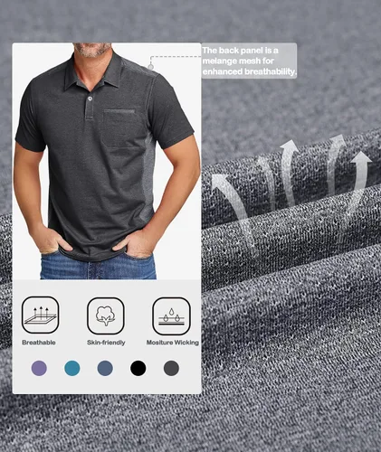 Miniatura 6 de ZITY Camisa de golf para hombre de manga corta, polo deportivo de malla