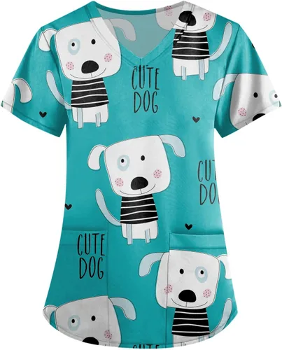 Lindas camisetas médicas para perros para mujer, talla grande, suaves, elásticas, divertidas, de caricaturas, para enfermeras, pediátricas,
