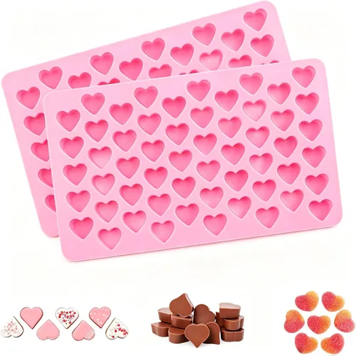 Paquete de 2 moldes de silicona con forma de corazón, antiadherentes, de grado alimenticio, moldes para hornear, moldes reutilizables para dulces,