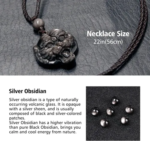 Miniatura 4 de GENASTO Obsidian Stone Necklace Crystal Healing Crystal Pendant Spiritual Jewelry Natural Stone for Happiness and Lucky