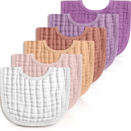 Frienda 6 piezas de baberos de muselina para dentición de bebé, bandana, baberos, 6 capas absorbentes para bebés, niños y niñas, paño de algodón