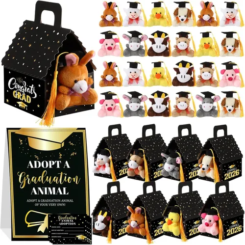 Miniatura 7 de Blueweenly Juego de 24 piezas de graduación de animales de granja, recuerdos de fiesta, mini juguetes de granja de felpa, tarjetas de adopción