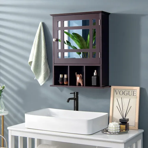 Miniatura 4 de GLACER Botiquín de baño con espejo, estante ajustable y compartimentos abiertos, armario con espejo montado en la pared, 20 x 6 x 24 pulgadas