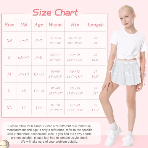 Miniatura 6 de 2 Packs Girls Athletic Butterfly Shorts Flowy Shorts for Kids with Pocket 2-in-1 Tennis Running Shorts for Active Workout