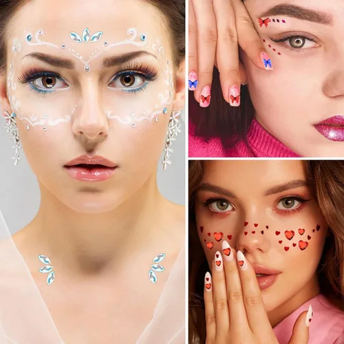 Miniatura 2 de 9 hojas de diamantes de imitación autoadhesivos para maquillaje, ojos con purpurina, gemas para el rostro, joyas para el cuerpo, joyas