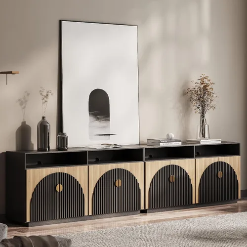 Miniatura 36 de BELLEZE Aparador Modular Acanalado Buffet con Almacenamiento, Mesa Consola Moderna de Mediados de Siglo con Puertas Arqueadas Simétricas, Elegante