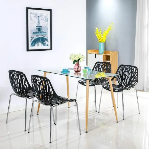 Miniatura 2 de Bonnlo Juego de 4 sillas de comedor apilables modernas, negras, sillas de plástico de abedul para comedor, sala de estar, oficina