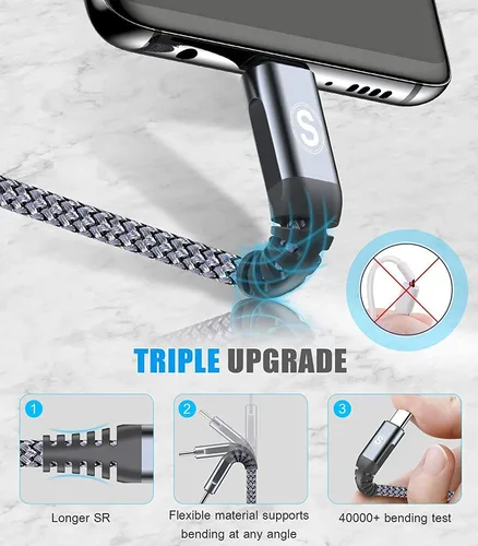 Miniatura 4 de sweguard Cable Cargador USB Tipo C [Paquete de 3, 6.6 pies+3.3 pies+1.5 pies] Cargador iPhone 16 Cable Trenzado de Nylon para iPhone 16 15 Pro Max