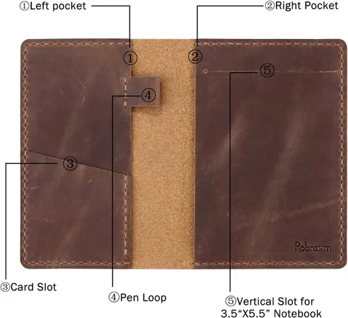 Miniatura 2 de Funda de cuero para cuaderno de bolsillo de 3.5 x 5.5 pulgadas con lazo para bolígrafo, funda de cuero compatible con Rocketbook Notebook
