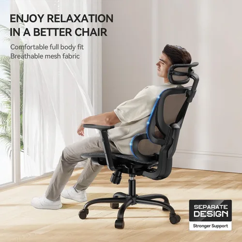 Miniatura 5 de NOBLEWELL Silla de oficina ergonómica de malla con ajuste flexible, soporte lumbar, silla de computadora de escritorio con respaldo alto